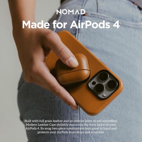 Nomad Airpods 4 Case in Black Nomad Leather, AirPods 4 Cover, Compatible with Air Pods 4, Qi and MagSafe Charging Compatible in Saudi Arabia