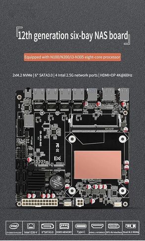 NAS Motherboard N100 مع 6 Bay SATA3.0 ، Mini ITX Mainboard مع 4 Port I226 2.5GBE LAN ، لوحة جهاز التوجيه الناعم DDR5 مع M.2 NVME ، PCEL3.0 X4 in Saudi Arabia
