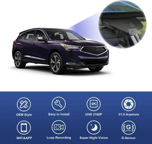 FITCAMX 4K DASH CAM مناسبة لـ ACURA RDX 2019-2025 (HD2-D4151) ، نظرة متكاملة OEM ، جودة فيديو UHD 2160P ، واي فاي وتطبيق مدمج ، وتسجيل حلقة ، مستشعر G ، سهلة التثبيت ، بطاقة 64GB in Kuwait