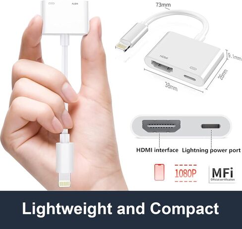 Lightning to HDMI Adapter for iPhone to TV [Apple MFi Certified] iPhone to 1080P Digital AV Adapter Sync Screen Connector with Charging Port for iPhone14/13/12/11/XS/XR/8/iPad to TV/Monitor/Projector in Saudi Arabia