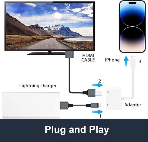Lightning to HDMI Adapter for iPhone to TV [Apple MFi Certified] iPhone to 1080P Digital AV Adapter Sync Screen Connector with Charging Port for iPhone14/13/12/11/XS/XR/8/iPad to TV/Monitor/Projector in Saudi Arabia