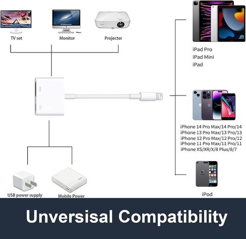 Lightning to HDMI Adapter for iPhone to TV [Apple MFi Certified] iPhone to 1080P Digital AV Adapter Sync Screen Connector with Charging Port for iPhone14/13/12/11/XS/XR/8/iPad to TV/Monitor/Projector in Saudi Arabia