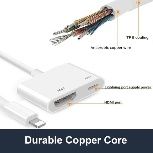 Lightning to HDMI Adapter for iPhone to TV [Apple MFi Certified] iPhone to 1080P Digital AV Adapter Sync Screen Connector with Charging Port for iPhone14/13/12/11/XS/XR/8/iPad to TV/Monitor/Projector in Saudi Arabia
