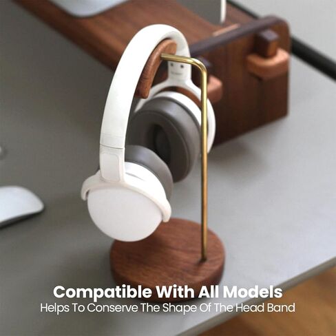 Handmade Brass and Wood headphone stand, Headset Stand for Desk, compatible with all models in Saudi Arabia