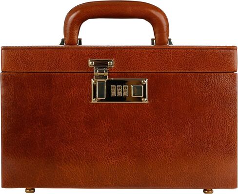 صندوق مجوهرات جلدي مقاوم للوقت | منظم مجوهرات جلدي محبب بالكامل | صندوق قفل للمفاتيح لتخزين الإكسسوارات باللون الأزرق الداكن للنساء in Kuwait