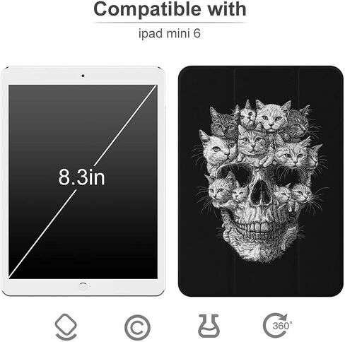Cats Skull Head Case مع حامل القلم Trifold Stand خفيفة الوزن متوافق مع iPad Mini 4/5/6 Mini4/5 （7.9in） in Saudi Arabia