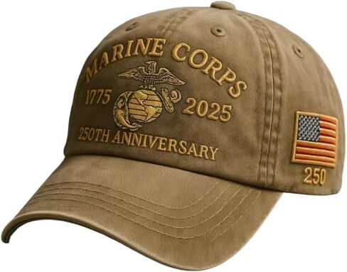 250th Anniversary Tribute Baseball Cap, Adjustable Embroidered Veteran Hat, Commemorative Headwear Gift in Kuwait