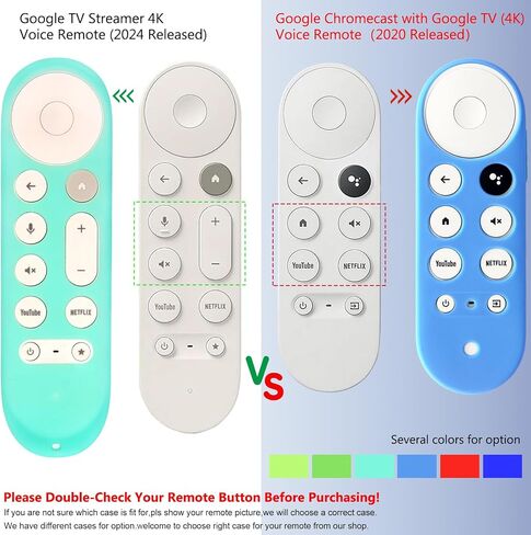 Silicone Cover (2pcs) Compatible with Google TV Streamer 4K 2024 Voice Remote, Anti Slip Shockproof Protective Case with Lanyard (Red and Blue, Both Not Glow) in Saudi Arabia