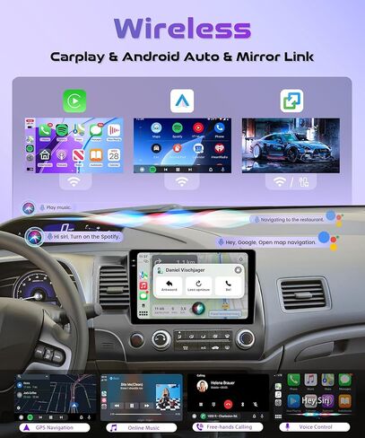 راديو ستيريو للسيارة يعمل بنظام Android لسيارة Honda Civic 2006-2011 مع Apple Carplay GPS، Rimoody شاشة لمس 10 بوصة Android Auto Mirror Link Bluetooth FM/RDS WiFi EQ SWC كاميرا احتياطية in Kuwait