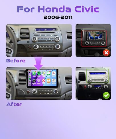 راديو ستيريو للسيارة يعمل بنظام Android لسيارة Honda Civic 2006-2011 مع Apple Carplay GPS، Rimoody شاشة لمس 10 بوصة Android Auto Mirror Link Bluetooth FM/RDS WiFi EQ SWC كاميرا احتياطية in Kuwait