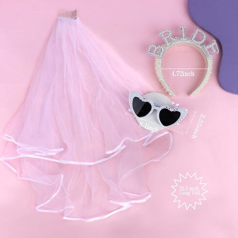 Jaciya Pearl Bride Headband with Veil Bachelorette Party Decorations Flower Bride Hair Accessories Bridal Shower Decorations Bachelorette Gifts for Bride in Saudi Arabia