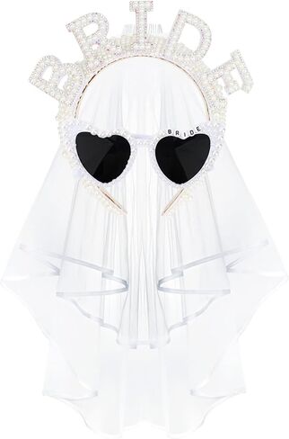 Jaciya Pearl Bride Headband with Veil Bachelorette Party Decorations Flower Bride Hair Accessories Bridal Shower Decorations Bachelorette Gifts for Bride in Saudi Arabia