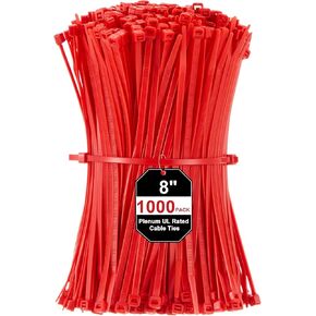 SATINIOR 1000 Pack 8" Red Plenum UL Rated Cable Ties Bulk Reusable Wire Zip Ties with 50 lb Tensile Strength for Premium for HVAC & Commercial Air-Handling Use Industry Aviation Data Center in Kuwait