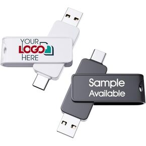 Custom Type C USB Flash Drive Promotional 2 in 1 Dual Memory Stick Logo Print Personalized Swivel OTG Jump Drive 16GB 30 Pack in Saudi Arabia