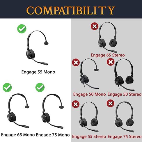 سماعات الأذن البديلة لـ Soulwit لـ Jabra Engage 55/65/75 (الإصدار الأحادي) (لا تتناسب مع إشراك 50 ، إشراك 55/65/75 إصدار ستيريو) ، وسائد منصات الأذن مع رغوة عالية الكثافة - Mono Black in Saudi Arabia