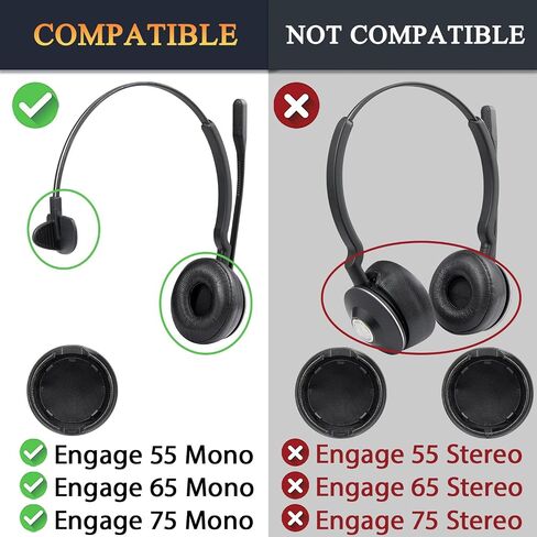 سماعات الأذن البديلة لـ Soulwit لـ Jabra Engage 55/65/75 (الإصدار الأحادي) (لا تتناسب مع إشراك 50 ، إشراك 55/65/75 إصدار ستيريو) ، وسائد منصات الأذن مع رغوة عالية الكثافة - Mono Black in Saudi Arabia