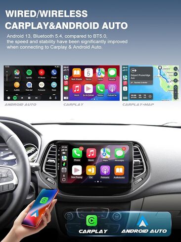 5G WiFi (6) CAR Radio for Jeep Compass 2017-2020 ، Android13/Wireless Carplay/Android Auto/Touch Screen/GPS Cameraging/Bluetooth/FM/HD (2Ram+64rom) in Kuwait