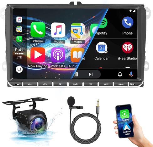 4G+64G CAR Radio for VW Passat Jetta Golf SEAT Tiguan Polo Skoda MK5 ، 9 بوصة شاشة تعمل بالبلوتوث التي تعمل باللمس مع Carplay/Android Auto/GPS Navi/Backup Camera/SWC/DSP/Voice Control/FM Radio in Kuwait