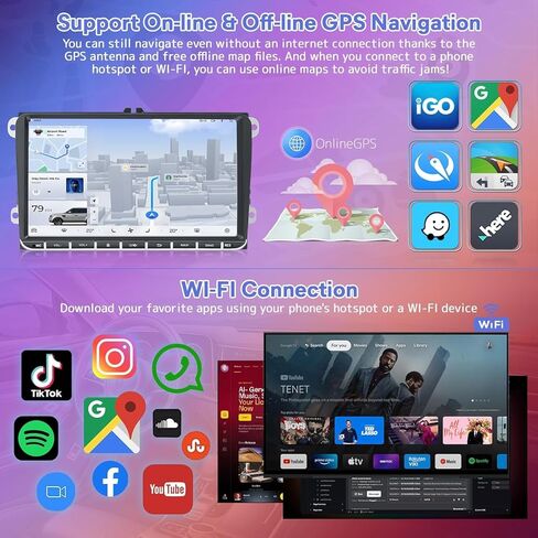 4G+64G CAR Radio for VW Passat Jetta Golf SEAT Tiguan Polo Skoda MK5 ، 9 بوصة شاشة تعمل بالبلوتوث التي تعمل باللمس مع Carplay/Android Auto/GPS Navi/Backup Camera/SWC/DSP/Voice Control/FM Radio in Kuwait