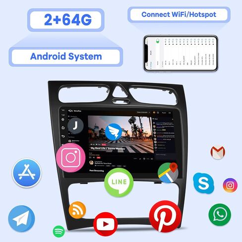[2G+64G] Radio for Mercedes Benz C Class W203 C200 C320 C350 CLK W209 S203 A209 2000-2005 (for 4 Doors), Android Touch Screen W203 Car Stereo with Carplay Android Auto in Saudi Arabia
