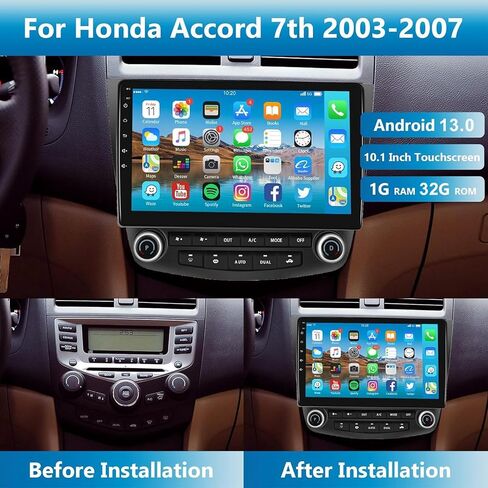 لـ Honda Accord 2003-2007 Android Car Radio Stereo 10.1 بوصة HD HD LOCSE SCREENT LINK GPS HEAD مع WIFI Bluetooth USB FM Audio in Kuwait