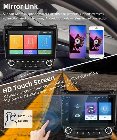 لـ Honda Accord 2003-2007 Android Car Radio Stereo 10.1 بوصة HD HD LOCSE SCREENT LINK GPS HEAD مع WIFI Bluetooth USB FM Audio in Kuwait
