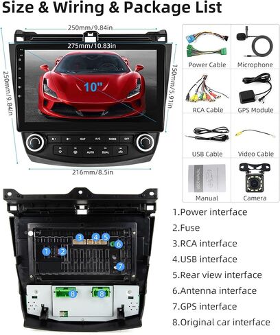 لـ Honda Accord 2003-2007 Android Car Radio Stereo 10.1 بوصة HD HD LOCSE SCREENT LINK GPS HEAD مع WIFI Bluetooth USB FM Audio in Kuwait