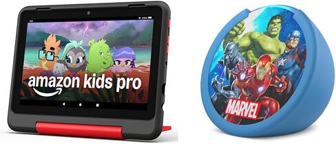 Amazon Kids Entertainment Bundle Including Marvel Avengers Fire HD 8 Kids Pro Tablet (32GB) + Echo Pop Kids in Saudi Arabia