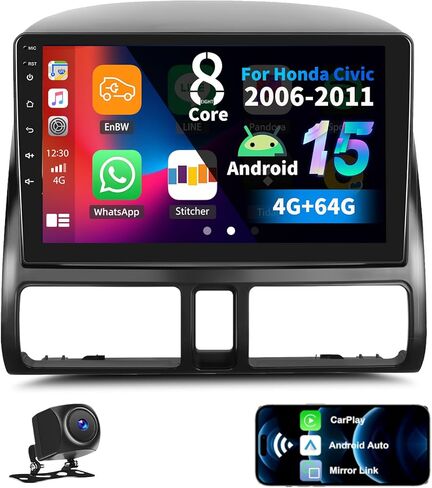 ستيريو سيارة Android 13 لسيارة Honda CRV 2002-2006 مع Apple Carplay Android Auto، راديو سيارة بشاشة لمس 9 بوصة مع وصلة مرآة واي فاي GPS بلوتوث FM/RDS SWC+AHD كاميرا خلفية [2G+32G] in Kuwait