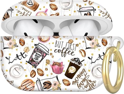 متوافق مع Airpod Pro 2nd // غطاء علبة الجيل الأول مع سلسلة مفاتيح ، علبة سماعات رأس لاسلكية مقاومة للوقاية من Airpod Pro 2023/2022/2019 (نمط القهوة) in Kuwait