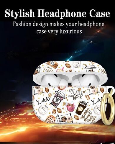 متوافق مع Airpod Pro 2nd // غطاء علبة الجيل الأول مع سلسلة مفاتيح ، علبة سماعات رأس لاسلكية مقاومة للوقاية من Airpod Pro 2023/2022/2019 (نمط القهوة) in Kuwait