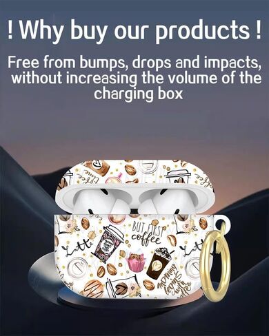 متوافق مع Airpod Pro 2nd // غطاء علبة الجيل الأول مع سلسلة مفاتيح ، علبة سماعات رأس لاسلكية مقاومة للوقاية من Airpod Pro 2023/2022/2019 (نمط القهوة) in Kuwait