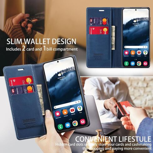 حالة japezop متوافقة مع Samsung Galaxy S25+ Plus ، علبة محفظة مع [RFID LOCKING] حامل بطاقة Kickstand مغناطيسي ، محفظة جلدية من Galaxy S25+ Plus 6.7 بوصة (أزرق) in Kuwait