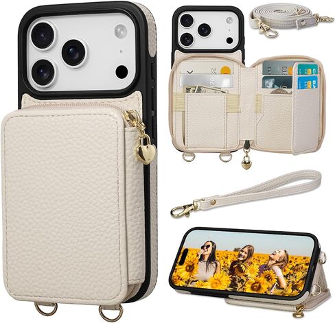 حقيبة Keallce for iPhone 17 Pro Max 6.9 '' Case Wallet ، محفظة سحاب Crossbody مع فتحات بطاقة حظر RFID Kickstand ، Lanyard و Phansstrap Flip Folio Leather Phone for iPhone 17 Pro Max ، Purple in Kuwait