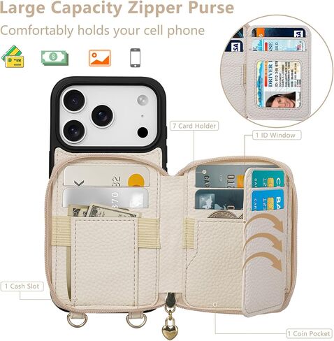 حقيبة Keallce for iPhone 17 Pro Max 6.9 '' Case Wallet ، محفظة سحاب Crossbody مع فتحات بطاقة حظر RFID Kickstand ، Lanyard و Phansstrap Flip Folio Leather Phone for iPhone 17 Pro Max ، Purple in Kuwait