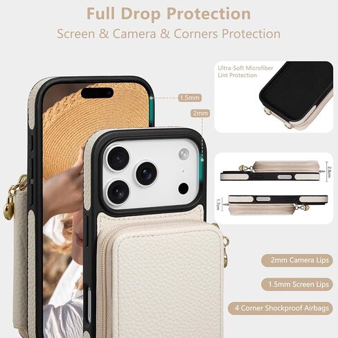 حقيبة Keallce for iPhone 17 Pro Max 6.9 '' Case Wallet ، محفظة سحاب Crossbody مع فتحات بطاقة حظر RFID Kickstand ، Lanyard و Phansstrap Flip Folio Leather Phone for iPhone 17 Pro Max ، Purple in Kuwait