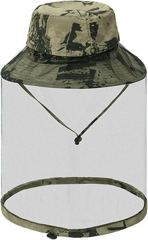 Mosquito Sun Hat with Net, Concealable Mesh, Drawstring Adjustable Skirt and Wind Cord, for Fishing Beekeeping Gardening in Kuwait