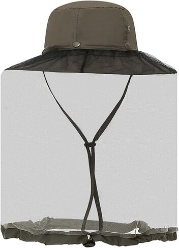 Mosquito Sun Hat with Net, Concealable Mesh, Drawstring Adjustable Skirt and Wind Cord, for Fishing Beekeeping Gardening in Kuwait
