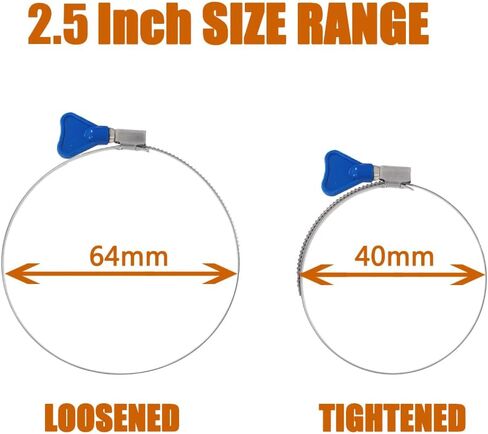 ISPINNER 2pcs 2.5 Inch Key-Type 304 Stainless Steel Worm Gear Hose Clamps, Adjustable Size Range 40-64mm Clamps for Dryer Vent, Dust Collector and Automotive in Kuwait