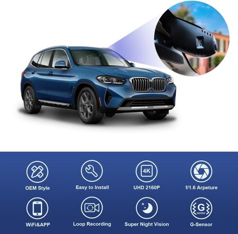 FITCAMX 4K DASH CAM مناسبة لـ BMW X3 X3 M 2018-2024 M40I Sdrive30i 30eg01 (HD2-6153) ، نمط OEM ، فيديو UHD 2160p ، واي فاي وتطبيقه المدمج ، تسجيل الحلقة ، G-sensor ، المكونات واللعب ، بطاقة 64GB. in Saudi Arabia