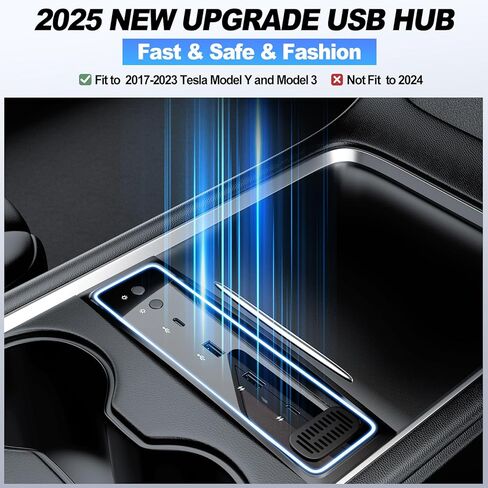 Tesla USB Hub لعام 2021 2022 2023 Tesla Model 3/Y ، محور شاحن USB مع مصباح محيط ومربع رائحة ، محطة لرسو محور USB مع شاحن سريع 4 منافذ 27W (غير مناسب M3 Highland) in Saudi Arabia