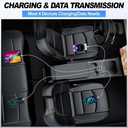 Tesla USB Hub لعام 2021 2022 2023 Tesla Model 3/Y ، محور شاحن USB مع مصباح محيط ومربع رائحة ، محطة لرسو محور USB مع شاحن سريع 4 منافذ 27W (غير مناسب M3 Highland) in Saudi Arabia