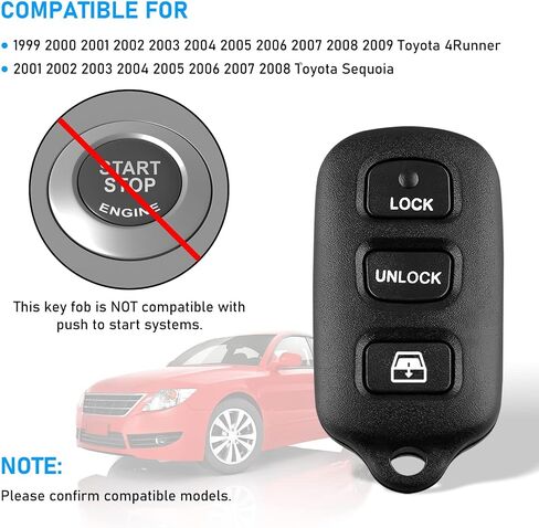 CAUORMOTE Keyless Entry Remote Replacement Car Key Fob for 1999-2009 Toyota 4Runner and 2001-2008 Sequoia, HYQ12BBX, HY12BAN, HYQ1512Y, 89742-35050(Pack of 2) in Saudi Arabia
