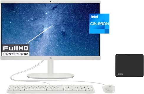 HP All-in-One Desktop ، Intel Celeron J4025 Processor ، 21.5 FHD Display ، HDMI ، RJ-45 ، Wired Keyboard & Mouse ، WiFi ، Webcam ، Windows 11 Home in S ، مع 5ave mousepad (64 جيجا بايت ذاكرة الوصول العشوائي in Saudi Arabia
