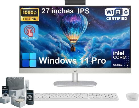HP 27 "All-in-One كمبيوتر سطح المكتب-FHD Touchscreen • Intel 12-Core Ultra 7 155U • زاوية قابلة للتعديل • WiFi 6 • 1080p كاميرا • KB والماوس اللاسلكي • 64 جيجابايت DDR5 • 2TB SSD • Win11 Pro • W/Accessories in Saudi Arabia