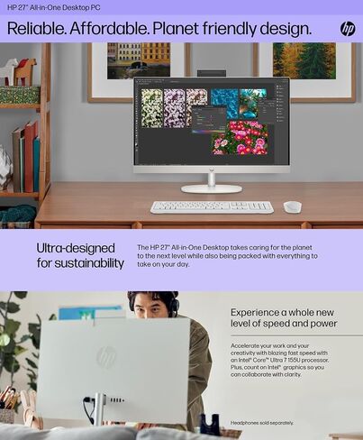 HP 27 "All-in-One كمبيوتر سطح المكتب-FHD Touchscreen • Intel 12-Core Ultra 7 155U • زاوية قابلة للتعديل • WiFi 6 • 1080p كاميرا • KB والماوس اللاسلكي • 64 جيجابايت DDR5 • 2TB SSD • Win11 Pro • W/Accessories in Saudi Arabia