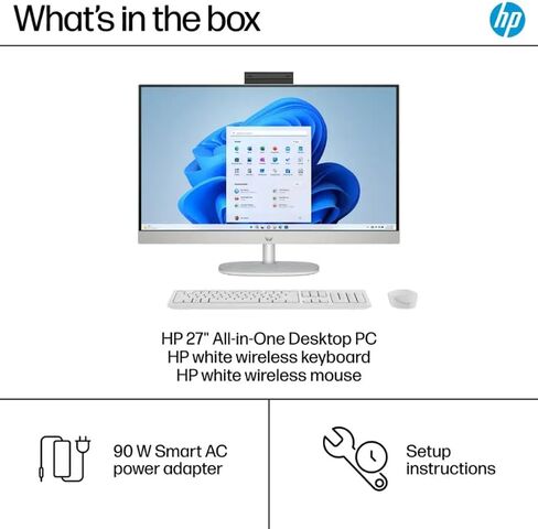 HP 27 "All-in-One كمبيوتر سطح المكتب-FHD Touchscreen • Intel 12-Core Ultra 7 155U • زاوية قابلة للتعديل • WiFi 6 • 1080p كاميرا • KB والماوس اللاسلكي • 64 جيجابايت DDR5 • 2TB SSD • Win11 Pro • W/Accessories in Saudi Arabia