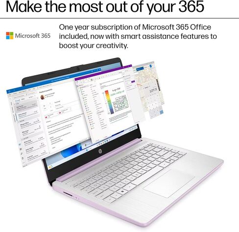 HP 14 كمبيوتر محمول الكمبيوتر 2025 Ultra Light ، AI Copilot Student Business ، intel رباعي النواة ، ذاكرة الوصول العشوائي 16 جيجابايت ، تخزين 628 جيجابايت (128GB UFS+ 500GB EXT) ، 1 YR OFFICE 365 ، 12 HR بطارية MASSOLACCASSORASORY WIN 11S ، LAVENDER in Saudi Arabia