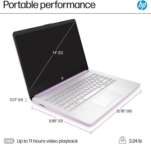 HP 14 كمبيوتر محمول الكمبيوتر 2025 Ultra Light ، AI Copilot Student Business ، intel رباعي النواة ، ذاكرة الوصول العشوائي 16 جيجابايت ، تخزين 628 جيجابايت (128GB UFS+ 500GB EXT) ، 1 YR OFFICE 365 ، 12 HR بطارية MASSOLACCASSORASORY WIN 11S ، LAVENDER in Saudi Arabia