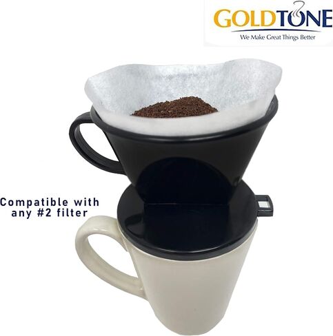 Goldtone #2 Cone Style صب فوق قطرات القهوة ، صب محمولة فوق مرشح القهوة BPA خالية من (1-6 كوب) ومغرفة in Saudi Arabia